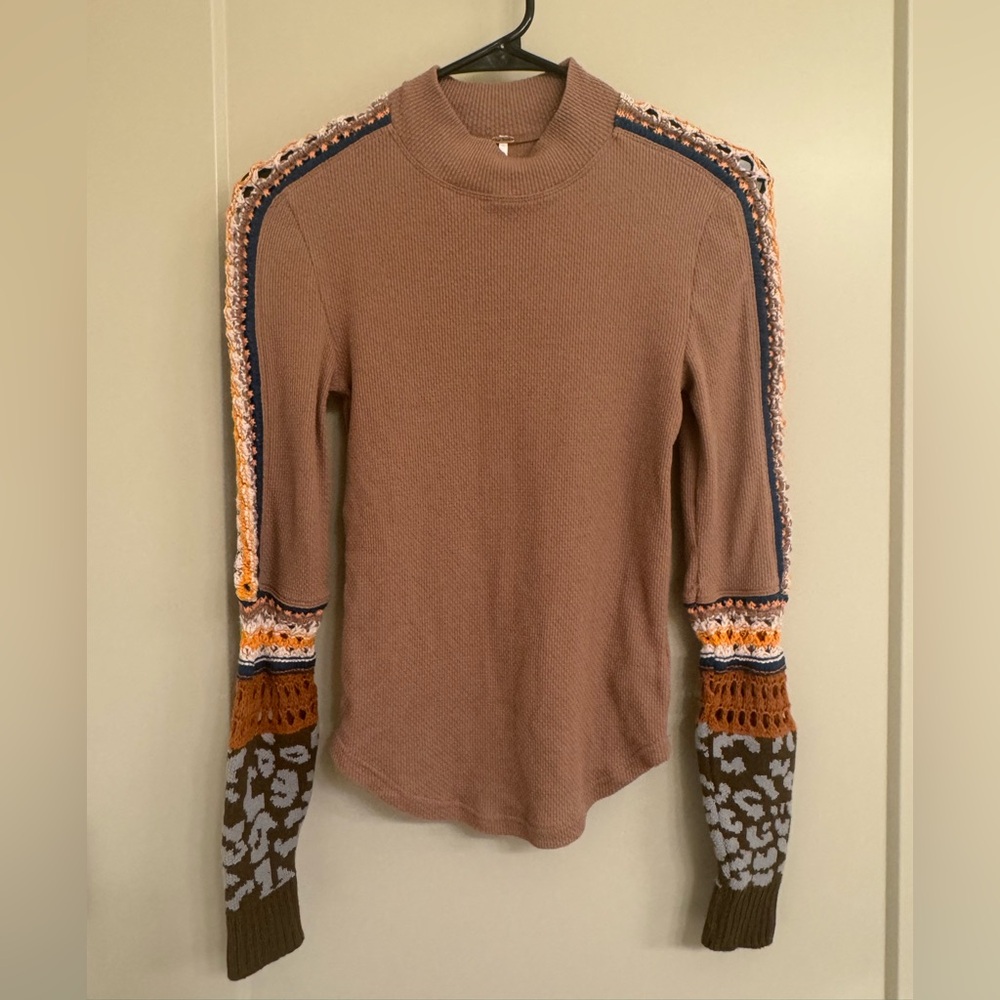 Free People brown Waffle Knit long sleeve Top